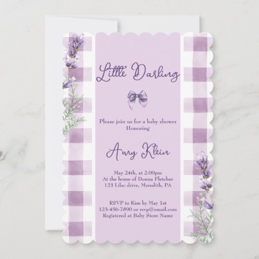 パープルベイビーシャワー招待状 招待状 (正面)