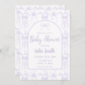 パープルベビーガールシャワー招待状 招待状 (正面/裏面)