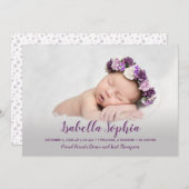 パープルベビーガールフォト誕生 案内状 (正面/裏面)