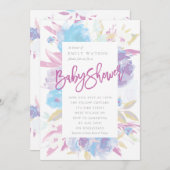 パープルベビーシャワー招待状フローラ水彩 招待状 (正面/裏面)