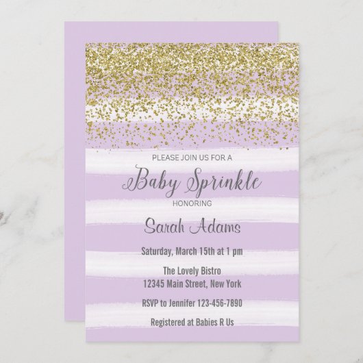 パープルベビーストライプウォーターカラー招待状 招待状 (正面/裏面)