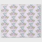 パープルベビーゾウ水彩フローラジャングル ラッピングペーパー (フラット)