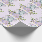 パープルベビーゾウ水彩フローラジャングル ラッピングペーパー (角)
