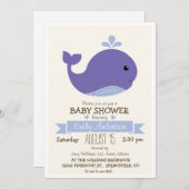 パープルベビーホエールベビーシャワー 招待状 (正面/裏面)