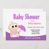 パープルベビー傘 – シャワー招待状 招待状 (正面/裏面)