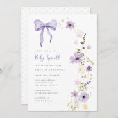 パープルベビー散水ワイルドフラワーパーティの招待状 招待状 (正面/裏面)
