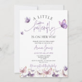 パープルベビー蝶が彼女の方法の赤ちゃんシャワー 招待状 (正面)