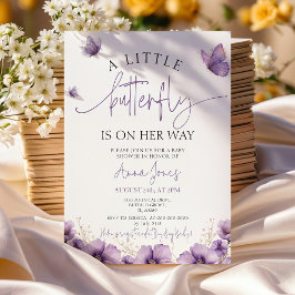 パープルベビー蝶が彼女の方法の赤ちゃんシャワー 招待状