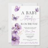 パープルベビー蝶が赤ちゃんシャワーの途中にある 招待状 (正面)