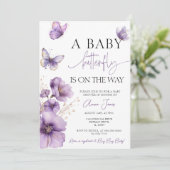 パープルベビー蝶が赤ちゃんシャワーの途中にある 招待状 (スタンド正面)