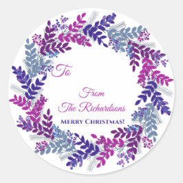 パープルベリーリース名クリスマスプレゼントのステッカー ラウンドシール