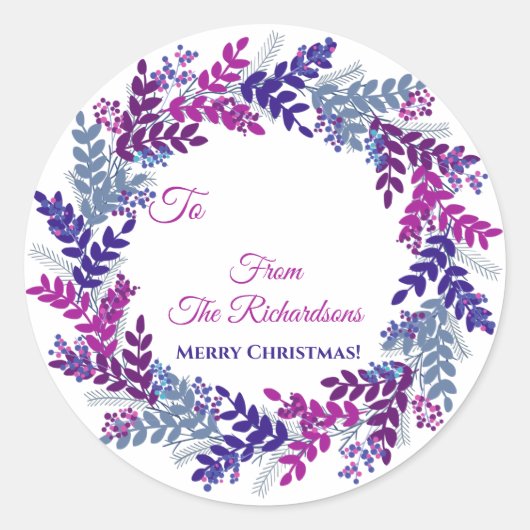パープルベリーリース名クリスマスプレゼントのステッカー ラウンドシール (正面)