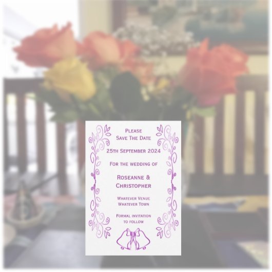 パープルベルズスクロールワーク結婚デザイン セーブザデート