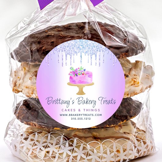 パープルベーカリーケーキグリッタードリップスパストリーデザート ラウンドシール