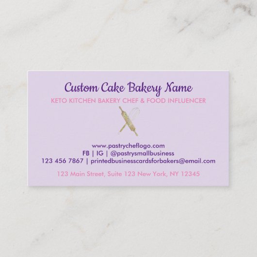 パープルベーカリーシェフ女性ベジタリアン調理器 名刺 (裏面)