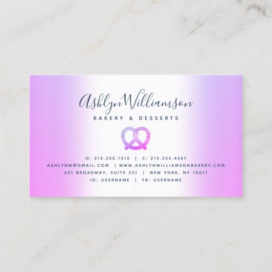 パープルベーカリーペストリーシェフケータリンググリッタードリップ 名刺 (裏面)