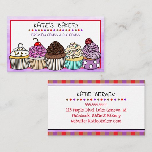 パープルベーカリー |かわいいカップケお洒落ーキ 名刺 (正面/裏面)
