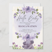 パープルベージュかわいいベビーシャワー招待状 招待状 (正面)