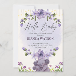 パープルベージュかわいいベビーシャワー招待状 招待状