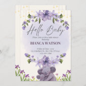 パープルベージュかわいいベビーシャワー招待状 招待状 (正面/裏面)