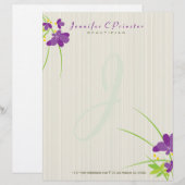 パープルベージュアンドグリーンフラワーイラストレーション レターヘッド (正面/裏面)