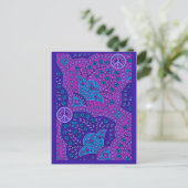 パープルペイズリーと平和のサイン投票はがき ポストカード (スタンド正面)