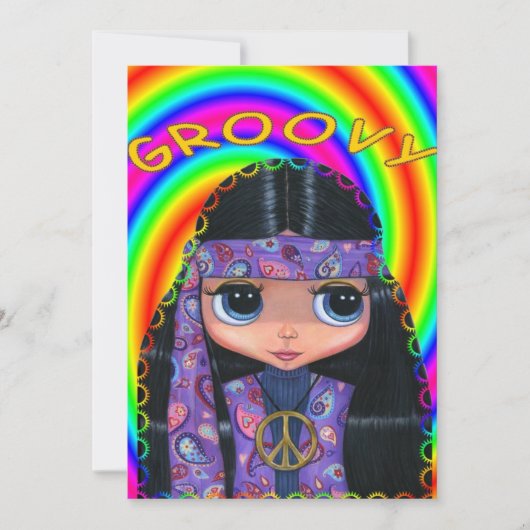 パープルペイズリーヒッピーガール招待状 招待状 (正面)