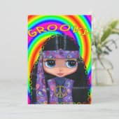 パープルペイズリーヒッピーガール招待状 招待状 (スタンド正面)