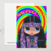 パープルペイズリーヒッピーガール招待状 招待状 (正面/裏面)