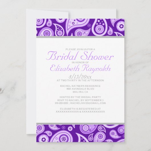 パープルペイズリーブライダルシャワー招待状 招待状 (正面)