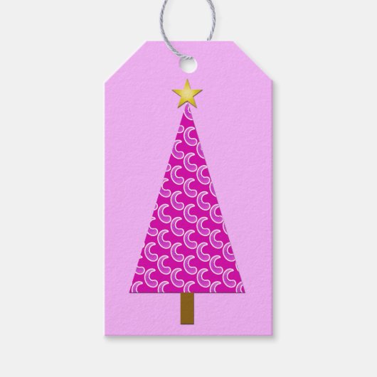 パープルペイズリーモダンクリスマスツリー ギフトタグ (正面)