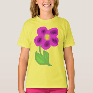 パープルペイントフラワー イエロー キッズTシャツ Tシャツ