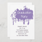 パープルペイント卒業パーティー招待状 招待状 (正面/裏面)