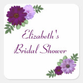 パープルペオニー フラワーブライダルシャワー スクエアシール (正面)