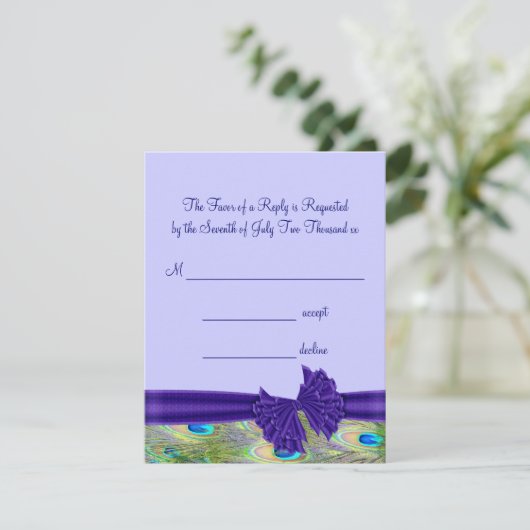 パープルペコックの結婚式招待状 出欠カード (スタンド正面)