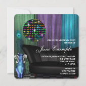 パープルペコックミラーボールディスコバースデーパーティー 招待状 (裏面)