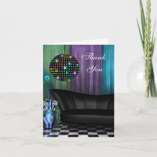 パープルペコックミラーボール感謝カード サンキューカード (正面)