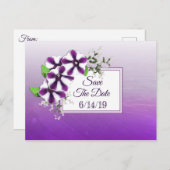 パープルペチュニアの結婚式の日付を保存 ポストカード (正面/裏面)