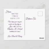 パープルペチュニアの結婚式の日付を保存 ポストカード (裏面)