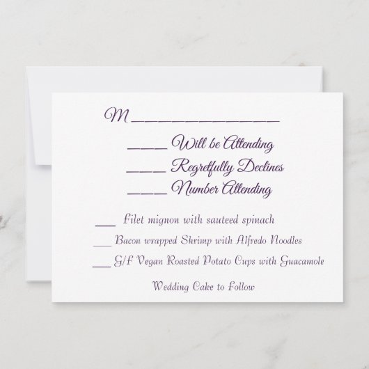 パープルペチュニアの花の結婚式出欠確認カード＆メニュー 招待状 (裏面)