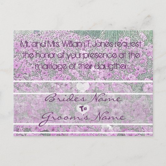 パープルペチュニア結婚式招待状 インビテーションポストカード (正面)