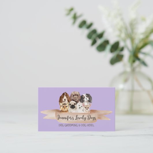 パープルペットシッターグルーミングドッグス 名刺 (スタンド正面)