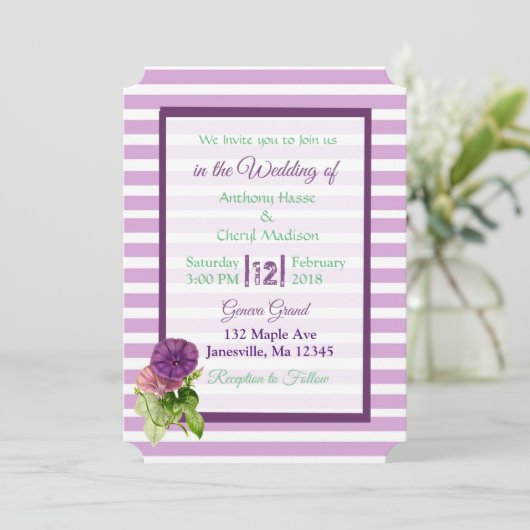 パープルペトストライプのニア結婚式招待状 招待状 (スタンド正面)