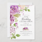 パープルペニーズフローラ16th誕生日招待状 招待状 (正面)