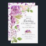 パープルペニーズフローラ16th誕生日招待状 招待状<br><div class="desc">フローラ16回目の誕生パーティーの招待色彩の鮮やかには、ハンドパープル&クリームピーニー&リーフグリーンパ葉ーティーがあります。 招待状を裏返して、調整中の紫の水彩の蝶を見て、特別なtouchを追加。</div>