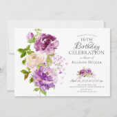 パープルペニーズフローラ16th誕生日招待状 招待状 (正面)