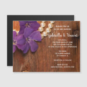 パープルペリウィンクルパールスバーンドウッドカントリーウェディング マグネット招待状 (正面/裏面)