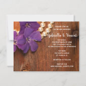 パープルペリウィンクルパールスバーンドウッドカントリーウェディング マグネット招待状 (正面)