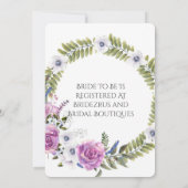 パープルペリウィンクルピーニーブライダルシャワー 招待状 (裏面)