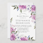 パープルペリウィンクルピーニーブライダルシャワー 招待状 (正面)